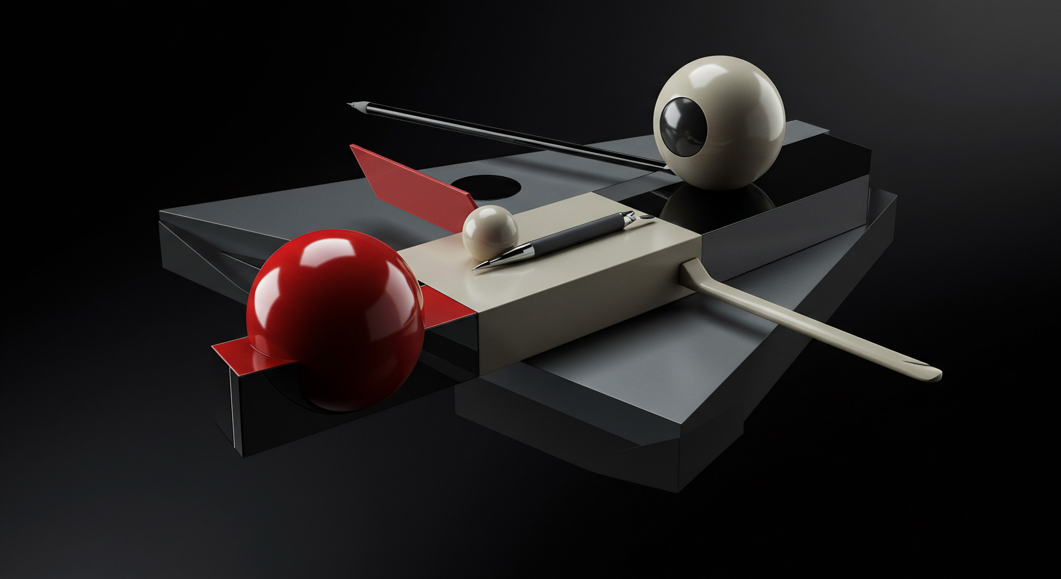 Abstract Business Still Life Featuring Strategy Planning Automation and Scaling Success An abstract image represents core business principles: scaling for a Local Business, Business Owner or Family Business. A composition displays geometric solids arranged strategically with spheres, a pen, and lines reflecting business goals around workflow automation and productivity improvement for a modern SMB firm. This visualization touches on themes of growth planning strategy implementation within a competitive Marketplace where streamlined processes become paramount.