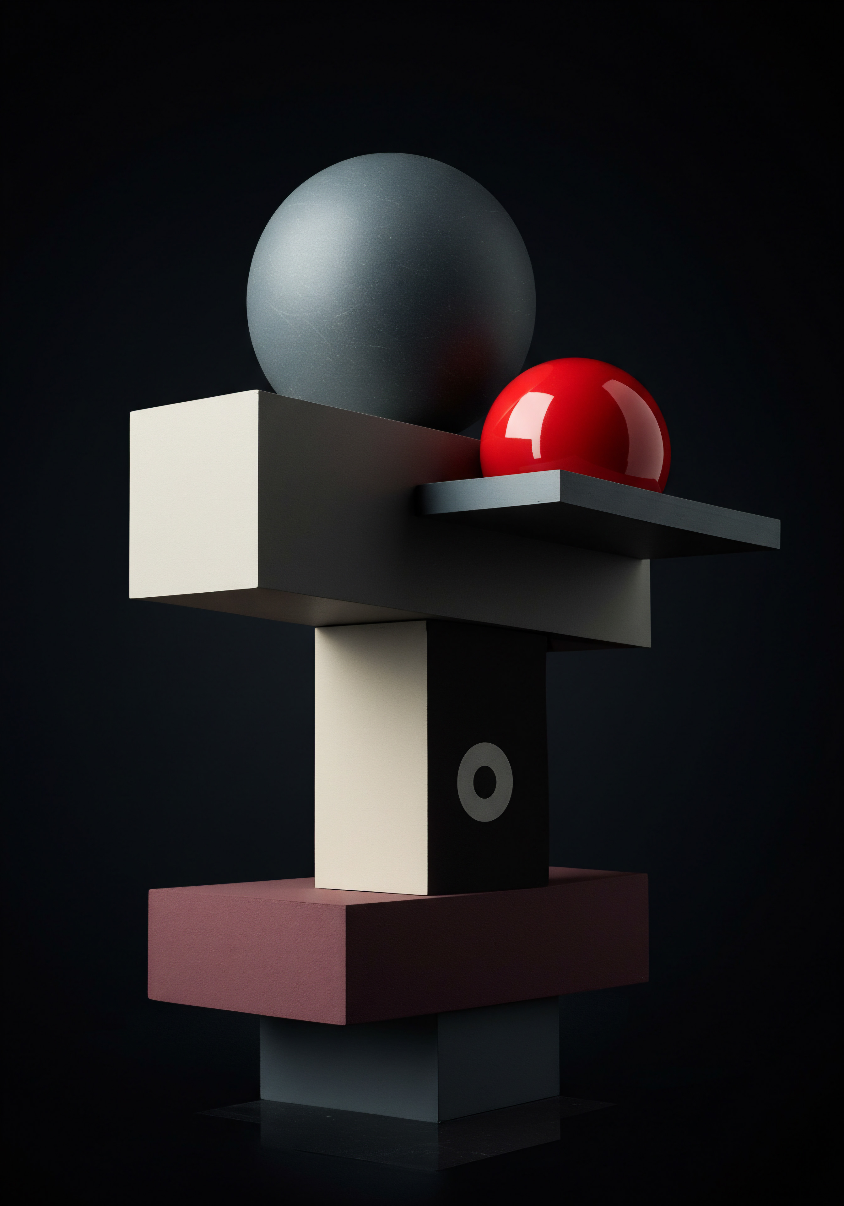Abstract Geometric Composition Representing Business Innovation and Growth Opportunities for SMBs The abstract image contains geometric shapes in balance and presents as a model of the process. Blocks in burgundy and gray create a base for the entire tower of progress, standing for startup roots in small business operations. Balanced with cubes and rectangles of ivory, beige, dark tones and layers, capped by spheres in gray and red.