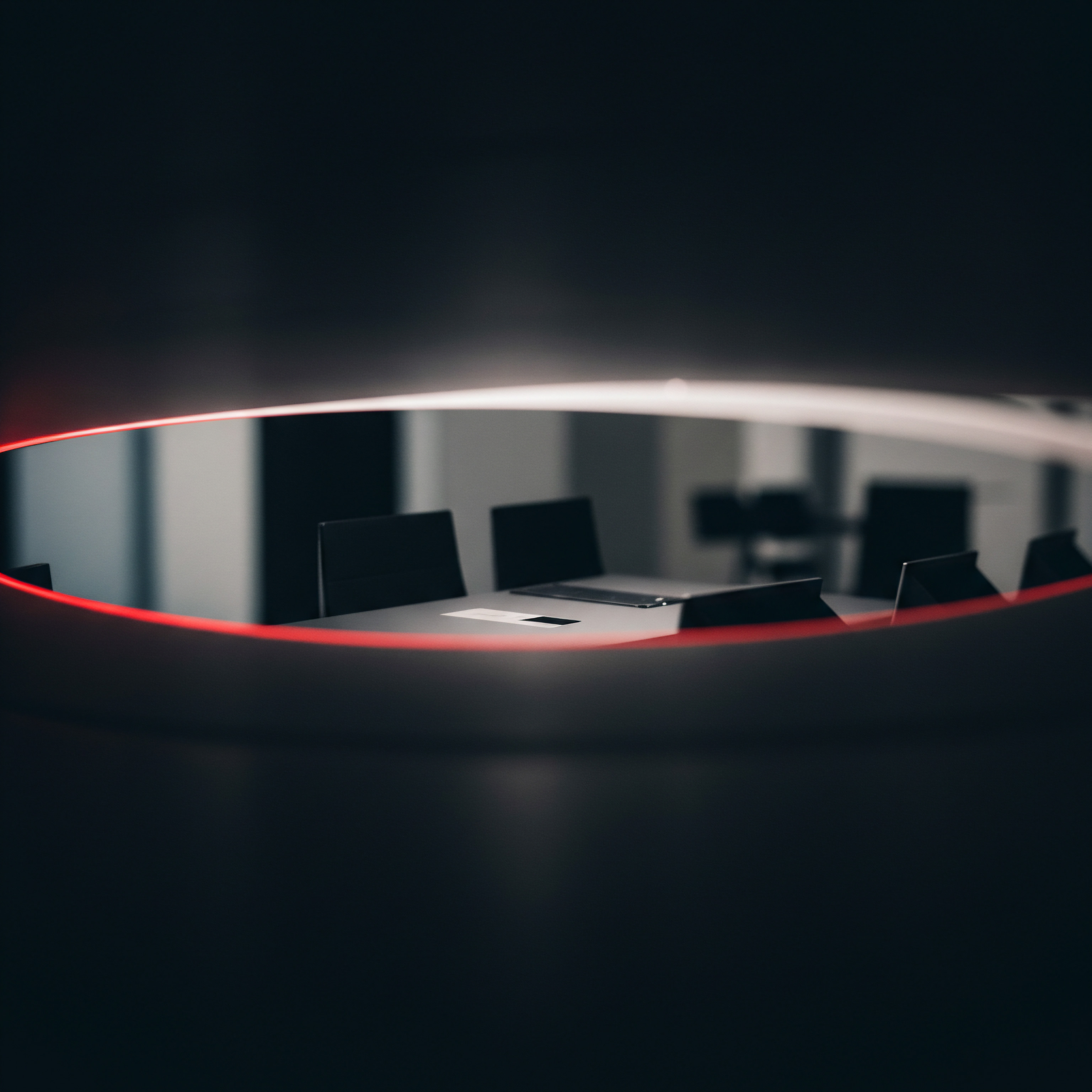 Abstract Glimpse of SMB Strategy Team in Meeting Room with Tech Innovation This abstract image offers a peek into a small business conference room, revealing a strategic meeting involving planning and collaboration. Desktops and strewn business papers around table signal engagement with SMB and team strategy for a business owner. The minimalist modern style is synonymous with streamlined workflow and innovation.