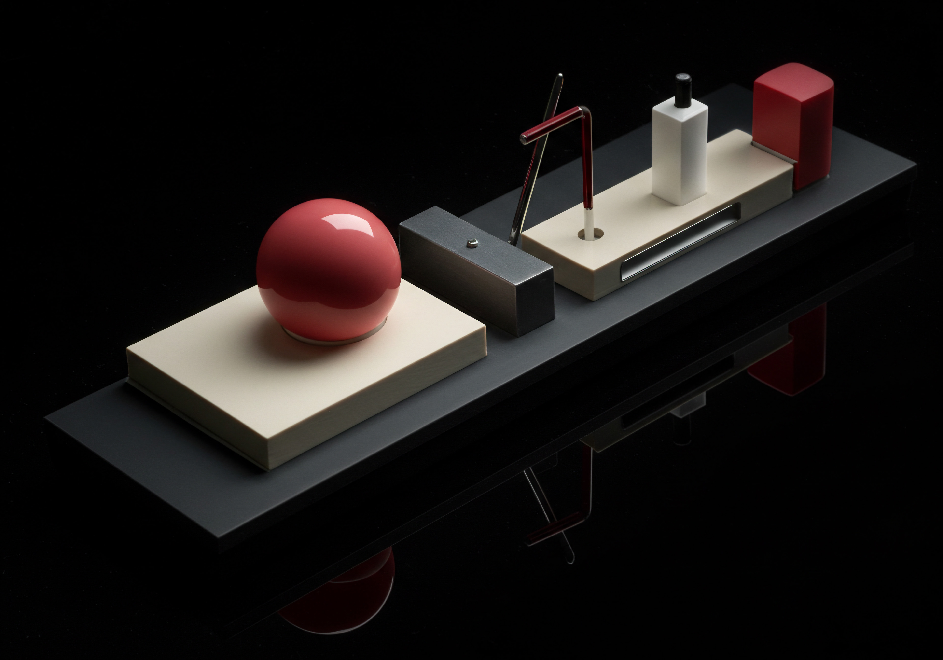 Abstract Still Life Representing Business Innovation Efficiency and Streamlined Process for SMBs A still life arrangement presents core values of SMBs scaling successfully, symbolizing key attributes for achievement. With clean lines and geometric shapes, the scene embodies innovation, process, and streamlined workflows. The objects, set on a reflective surface to mirror business growth, offer symbolic business solutions.