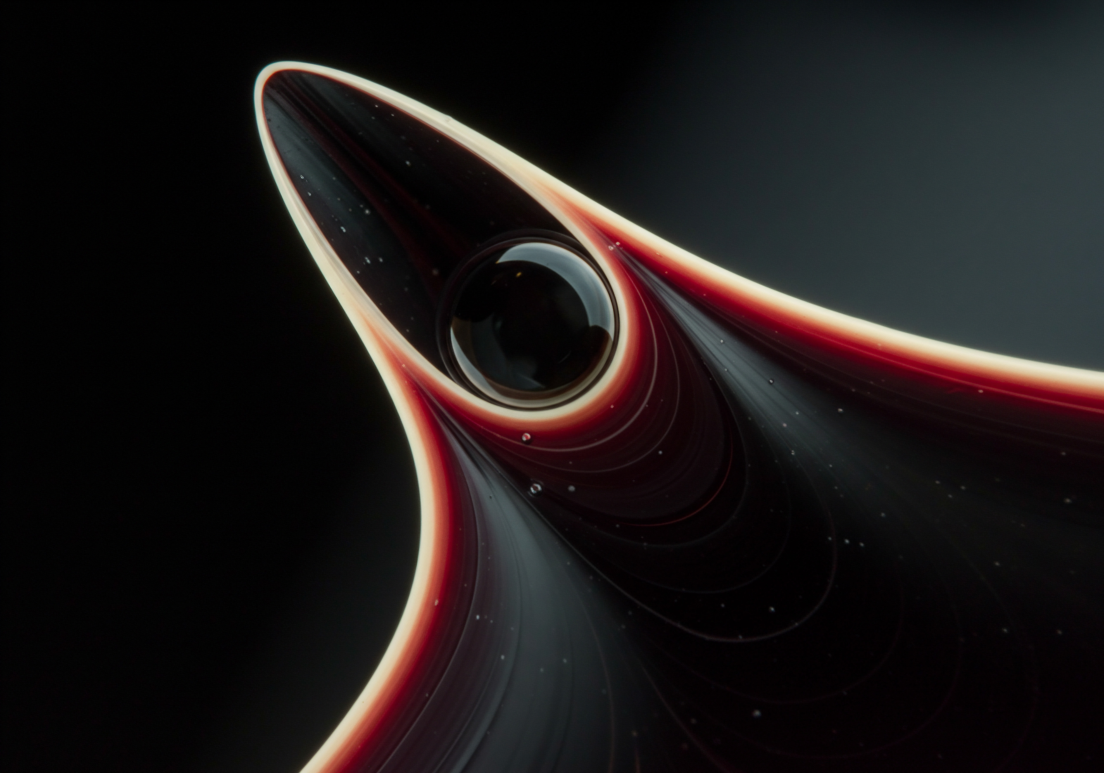 This striking image conveys momentum and strategic scaling for SMB organizations. Swirling gradients of reds, whites, and blacks, highlighted by a dark orb, create a modern visual representing market innovation and growth. Representing a company focusing on workflow optimization and customer engagement.
