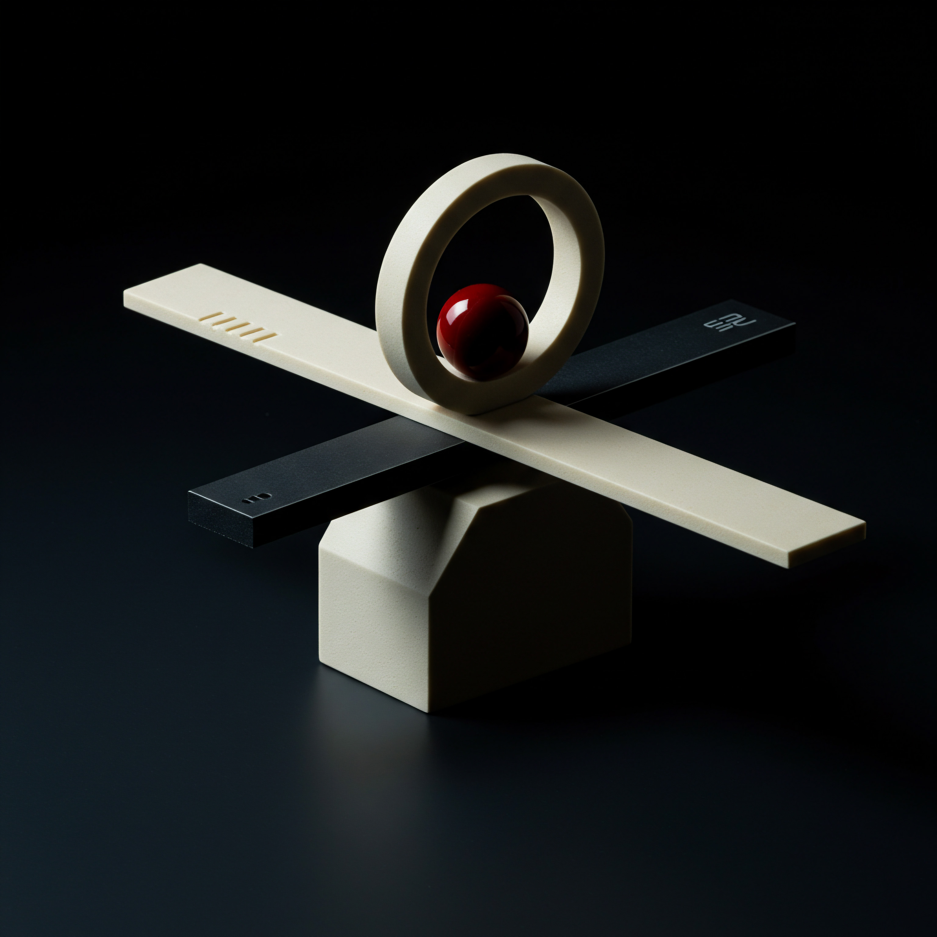 Balanced Growth A Small Business Scaling Vision with Automation and Strategic Investment An image depicts a balanced model for success, essential for Small Business. A red sphere within the ring atop two bars emphasizes the harmony achieved when Growth meets Strategy. The interplay between a light cream and dark grey bar represents decisions to innovate.
