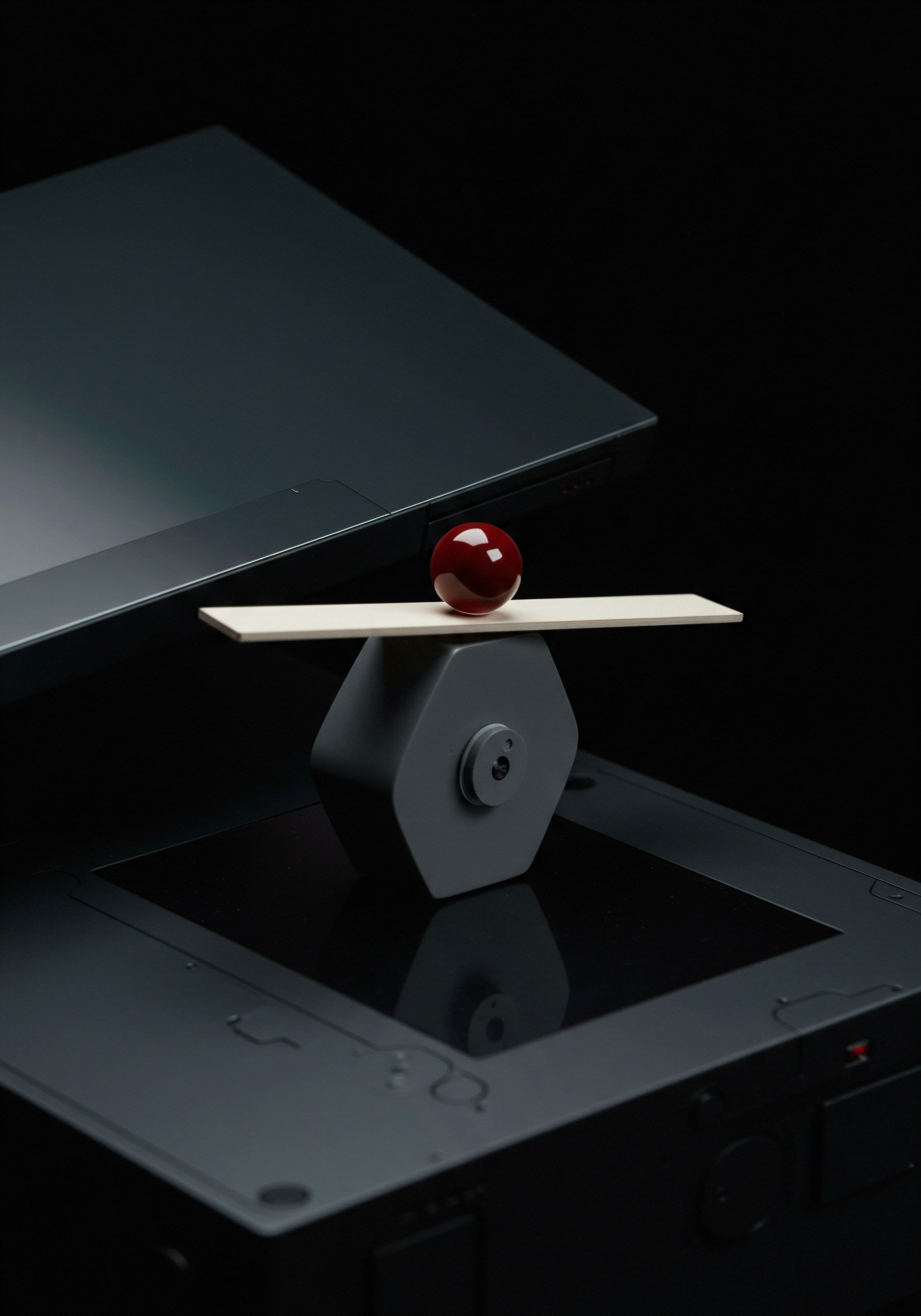 Business Growth Strategy Red Ball Balance Metaphor For Scaling SMB Business A balanced red ball reflects light, resting steadily on a neutral platform and hexagonal stand symbolizing the strategic harmony required for business development and scaling. This represents a modern workplace scenario leveraging technology to enhance workflow and optimization. It emphasizes streamlined systems, productivity, and efficient operational management that boost a company’s goals within the industry.