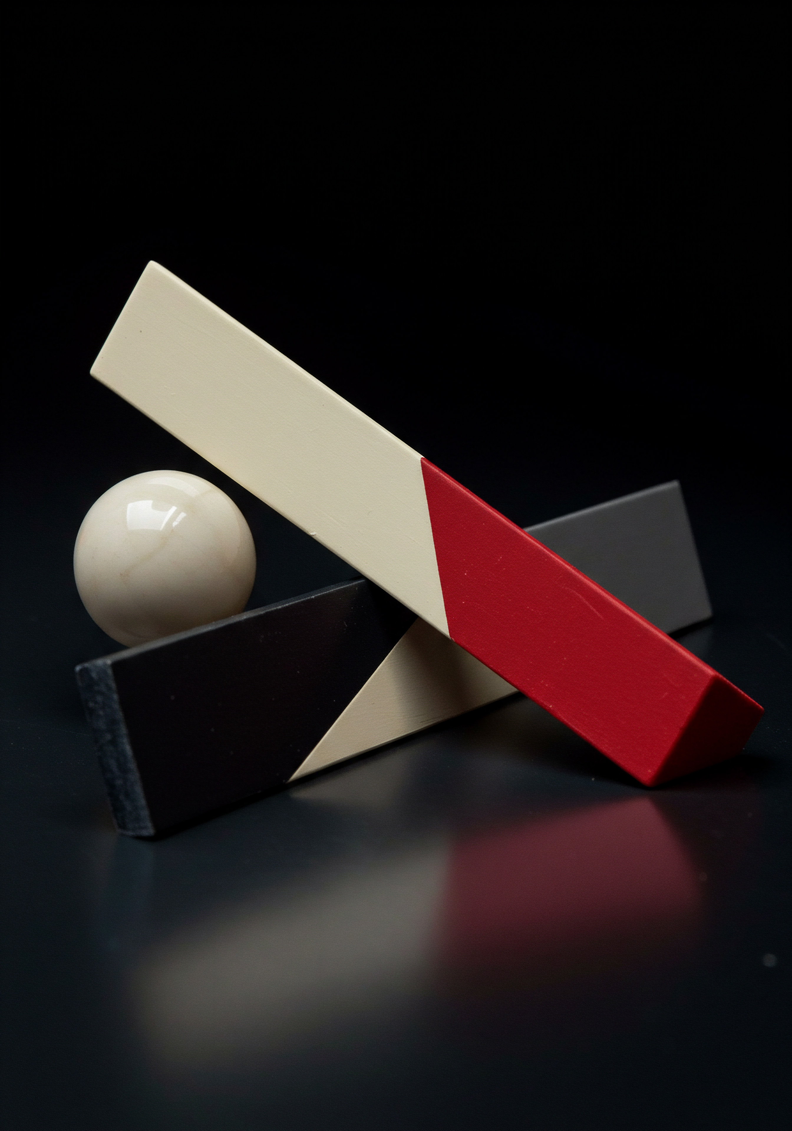 Geometric Arrangement Symbolic of Growth Planning for a Small Medium Business Geometric forms assemble a visualization of growth planning for Small Business and Medium Business. Contrasting bars painted in creamy beige, red, matte black and grey intersect each other while a sphere sits beside them. An Entrepreneur or Business Owner may be seeking innovative strategies for workflow optimization or ways to incorporate digital transformation into the Company.