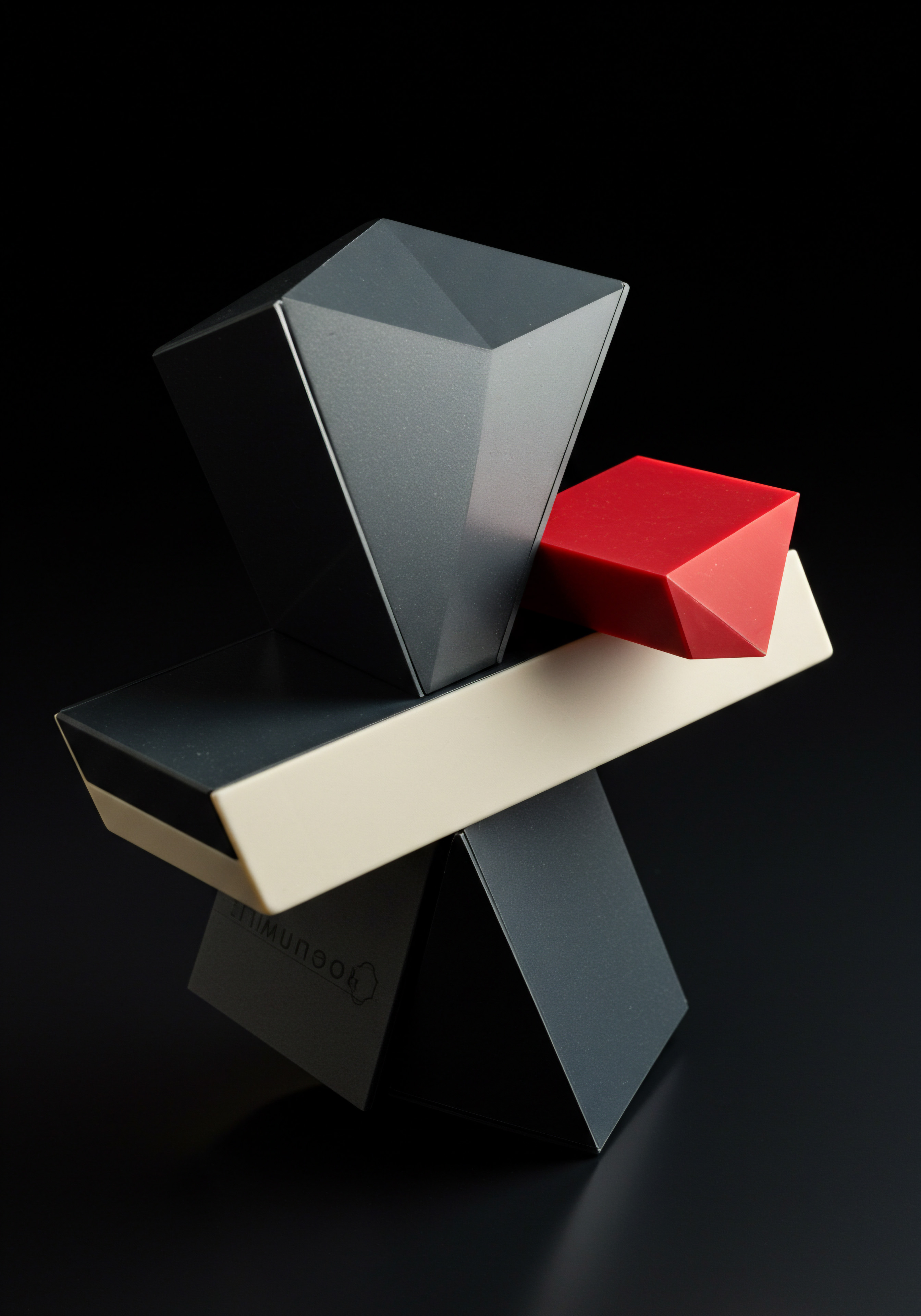 Geometric Composition Highlighting SMB Growth with Automation and Strategic Implementation Against a sleek black backdrop with the shadow reflecting light, an assembly of geometric blocks creates a visual allegory for the Small Business world, the need for Innovation and streamlined strategy, where planning and goal driven analytics are balanced between competing factors of market impact for customer growth and financial strategy. The arrangement of grey cuboids with a pop of vibrant red allude to Automation strategies for businesses looking to progress and grow as efficiently as possible using digital solutions. The company's vision is represented with the brand integration shown with strategic use of Business Intelligence data tools for scalability.