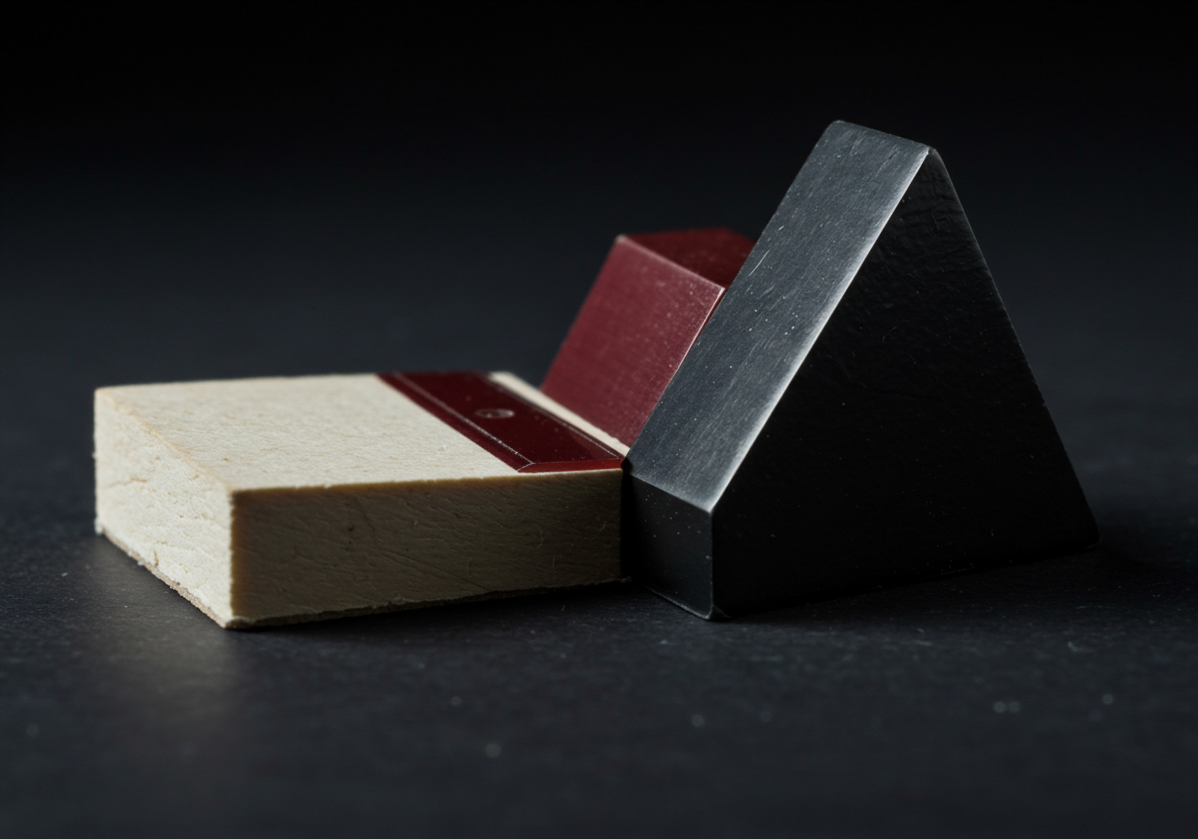 Geometric Wood Shapes Representing Scaling Growth Strategies for Small Business Success This arrangement of geometric shapes communicates a vital scaling process that could represent strategies to improve Small Business progress by developing efficient and modern Software Solutions through technology management leading to business growth. The rectangle shows the Small Business starting point, followed by a Medium Business maroon cube suggesting process automation implemented by HR solutions, followed by a black triangle representing success for Entrepreneurs who embrace digital transformation offering professional services. Implementing a Growth Strategy helps build customer loyalty to a local business which enhances positive returns through business consulting.