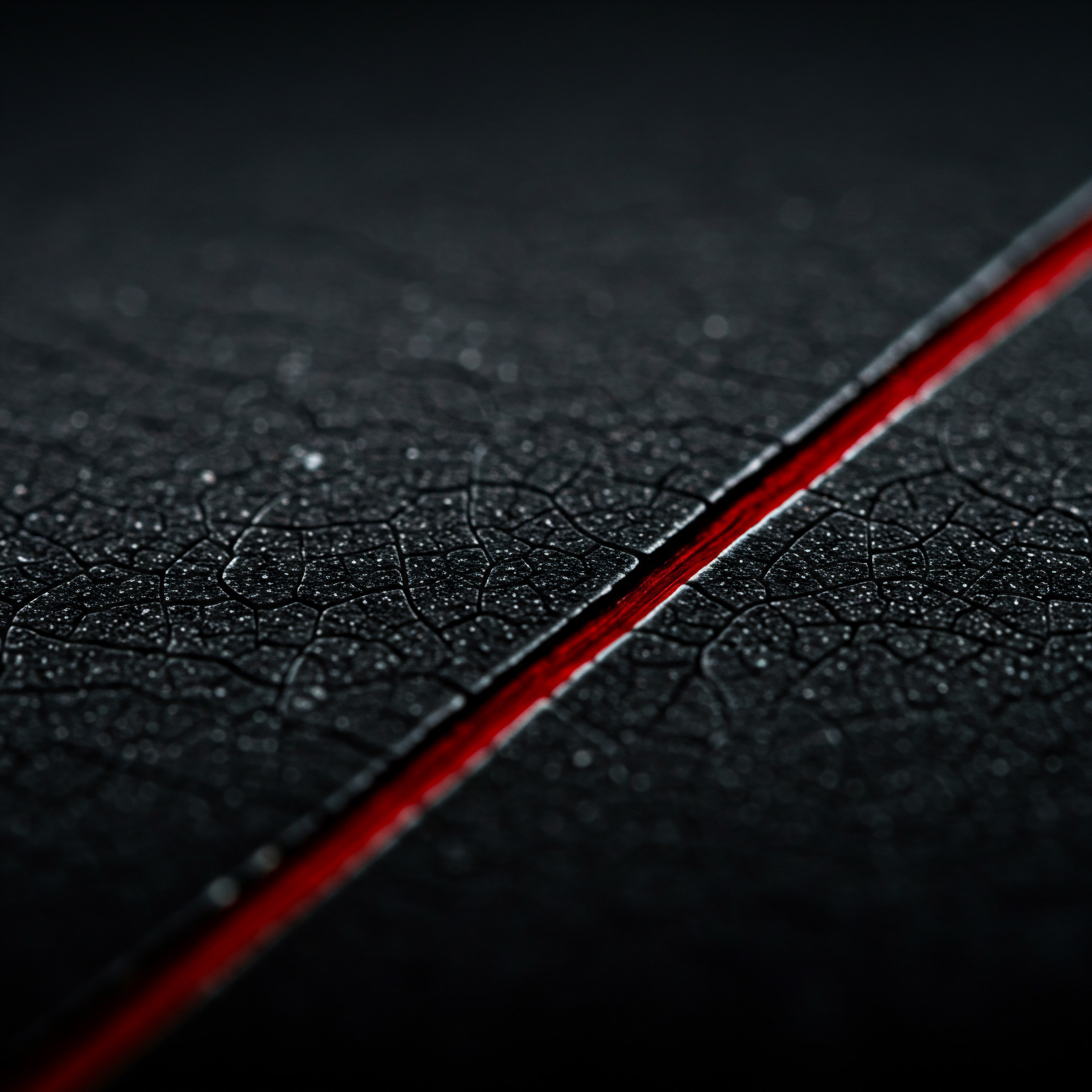 SMB Business Growth Scaling Achievement a Red Thread Through Innovation Strategy The image conveys a strong sense of direction in an industry undergoing transformation. A bright red line slices through a textured black surface. Representing a bold strategy for an SMB or local business owner ready for scale and success, the line stands for business planning, productivity improvement, or cost reduction.