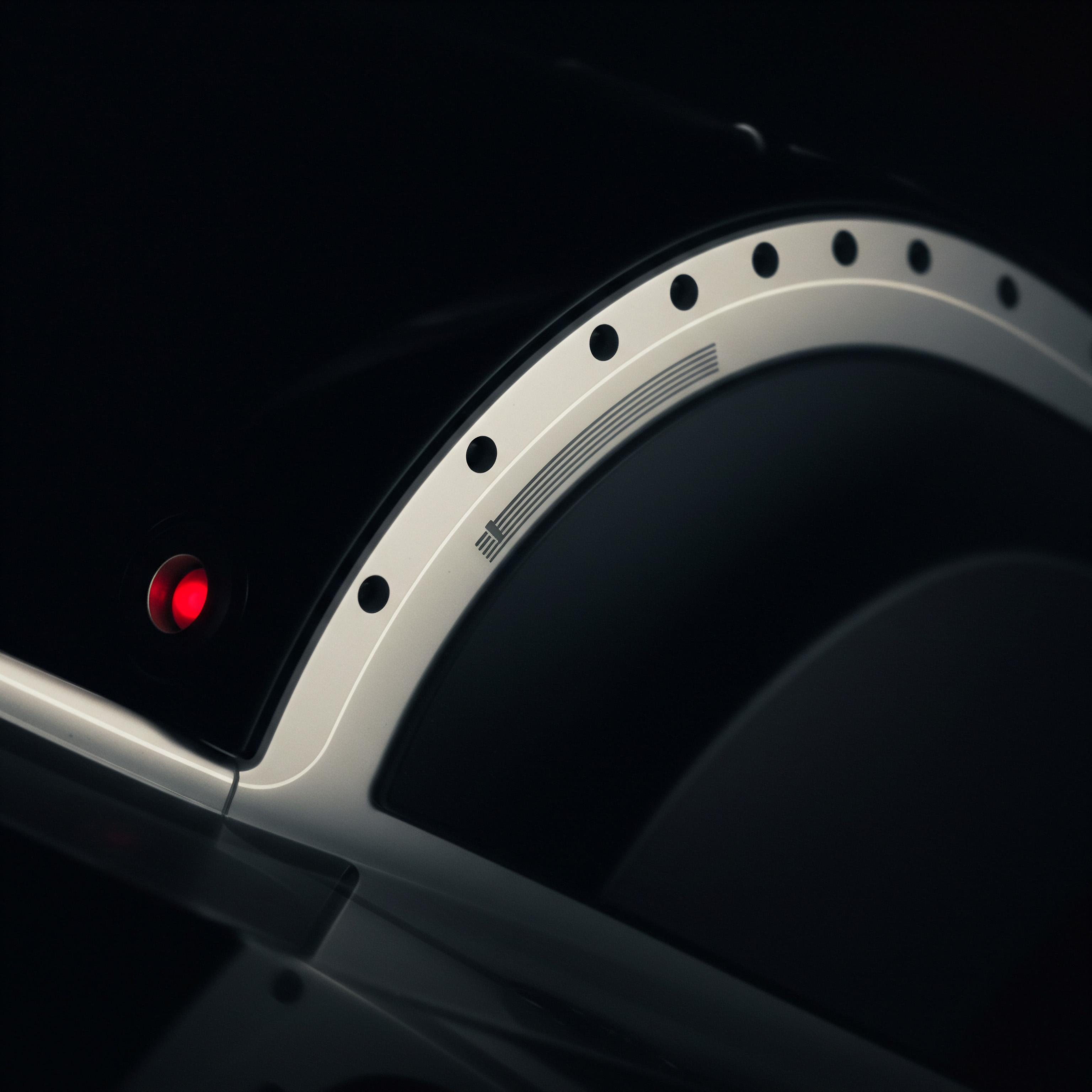 Streamlining SMB Success Close up of Modern Business Automation Technology A black device with silver details and a focused red light, embodies progress and modern technological improvement and solutions for small businesses. This image illustrates streamlined business processes through optimization, business analytics, and data analysis for success with technology such as robotics in an office, providing innovation through system process workflow with efficient cloud solutions. It captures operational efficiency in a modern workplace emphasizing data driven strategy and scale strategy for growth in small business to Medium business, representing automation culture to scaling and expanding business.